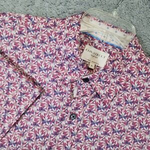 ConStruct 4 Way Stretch Shirt Mens L Pink Floral Button Short Sleeve Slim Fit